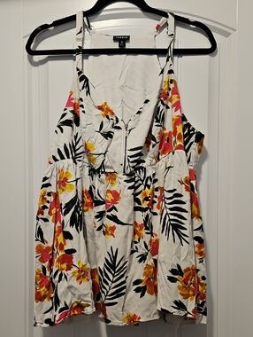 torrid White Tropical Zip-Front Racerback Top